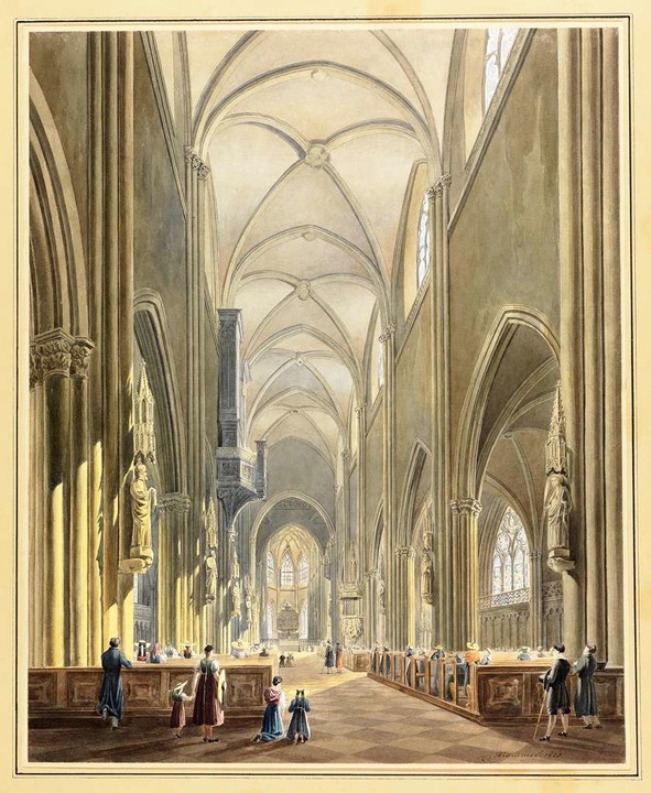 Das Innere des Freiburger Münsters (Bl...rl Ludwig Frommel aus dem Jahr 1825.    | Foto: Ausstellungskatalog &#8222;Baustelle Gotik&#8220;
