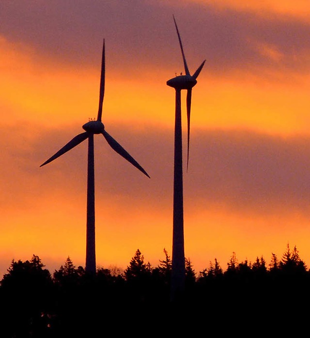Zwei Windkraftanlagen, wie beispielswe...ergiedienst dort Windrder bauen wird.  | Foto: dpa