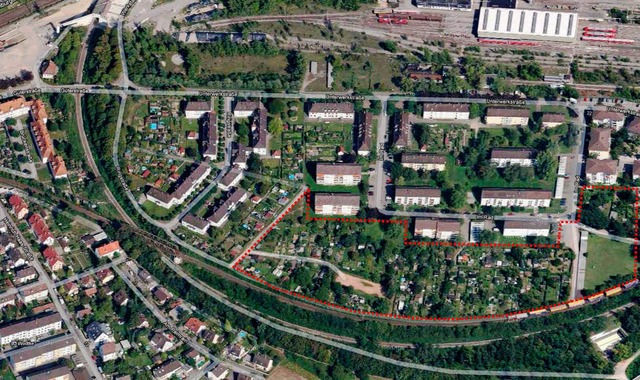 Die Gartensiedlung im Rad (rot umrande...indet sich ganz rechts im Plangebiet.   | Foto: Grossmann