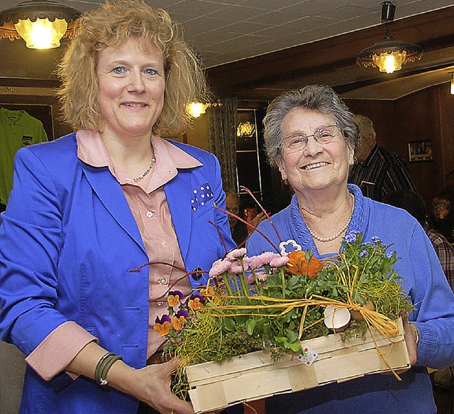 Irmgard Herrmann (rechts) wird von der...ldvereins, Marion Himmelsbach geehrt.   | Foto: Wolfgang Beck