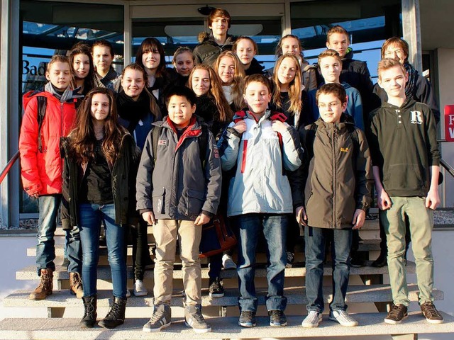Die Klasse 8c des Wentzinger-Gymnasiums bei ihrem Besuch im Pressehaus   | Foto: BZ