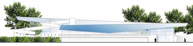 Ansicht des Hallenbads vom Brgerpark her.  | Foto: Plne: 4a Architekten, Stuttgart/Jetter Landschaftsarchitekten, Stuttgart