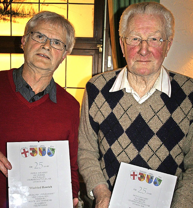 Winfried Henrich (links) und Xaver Dre... Ehrennadel des Verbandes berreicht.   | Foto: Dieter Maurer