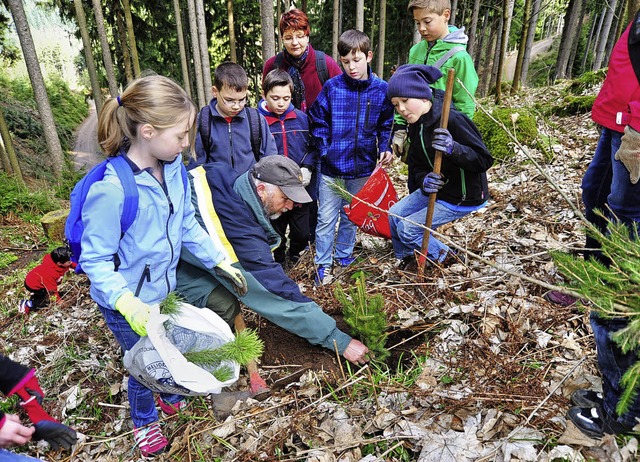 Viel Spa im Wald hatten die Kinder, d...rster Bernd Maier angeleitet wurden.   | Foto: Horst Dauenhauer