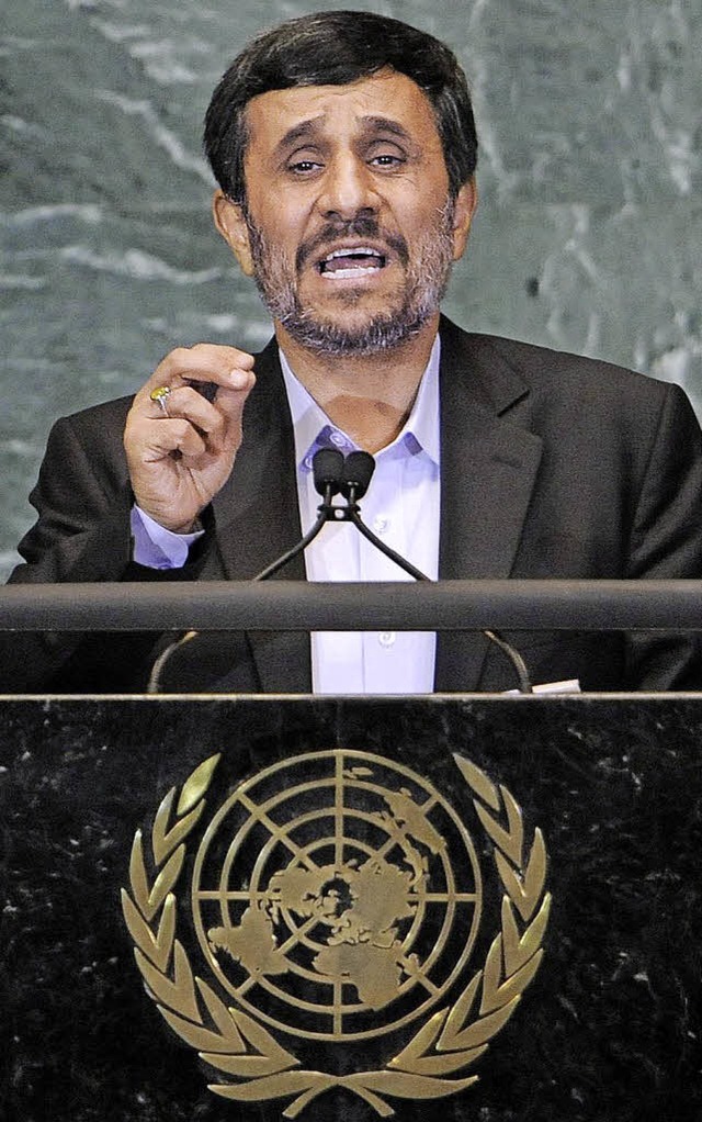 Durfte vor der UNO sprechen, obwohl au...l: Irans Ex-Prsident Ahmadinedschad.   | Foto: dpa