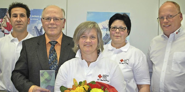 Marion Pohlen (Mitte) wurde fr ihre 2...rodmann vom Kreisverband gratulierten.  | Foto: benjamin bohn