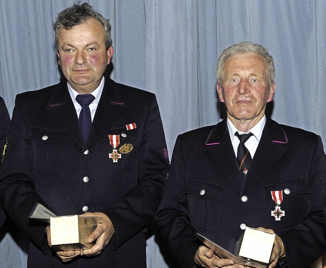 Mit den Feuerwehrehrenzeichen des Land...fr 25 Jahre (Silber)  ausgezeichnet.   | Foto: volker mnch