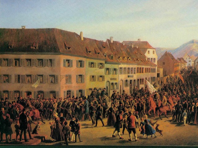 Friedrich Kaiser, Einzug der Freischrler in Lrrach am 20. April 1848  | Foto: Dreilndermuseum/ Repro BZ