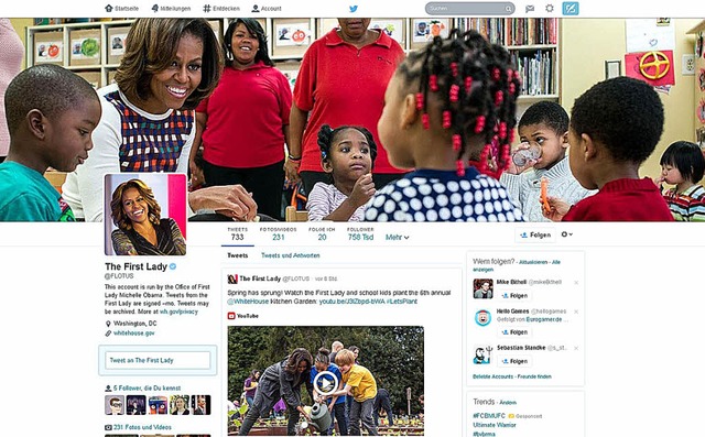Die neuen Profilseiten von Twitter eri... hier der Auftritt von Michelle Obama.  | Foto: Twitter