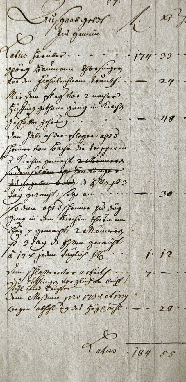 <Text>Eine   Kirchenrechnung von 1739 ... des Unadinger Kirchenchores.  </Text>  | Foto: Christa Maier
