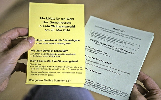 Die Lahrer Whler haben zwei Wahlschei...tswahl und fr die Wahl zum Kreistag.   | Foto: Bastian Henning