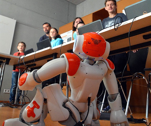Roboter NAO sa und bewegte sich im Zentrum eines Workshops.   | Foto: Barbara Ruda