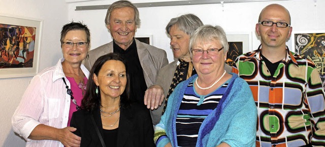 Die Gruppe Asal zeigt ihre Holzschnitt...Stenzel, Angelika Bchle und Leo Lute   | Foto: Rita Freidl