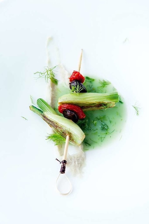 Schn angerichtet, schn fotografiert:...t Spie von Fenchel, Tomate und Olive   | Foto: Michael Wissing