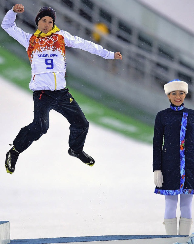 Hochgefhl: Treppchenflieger Fabian Ri...den Olympischen Spielen in  Sotschi.    | Foto: dpa