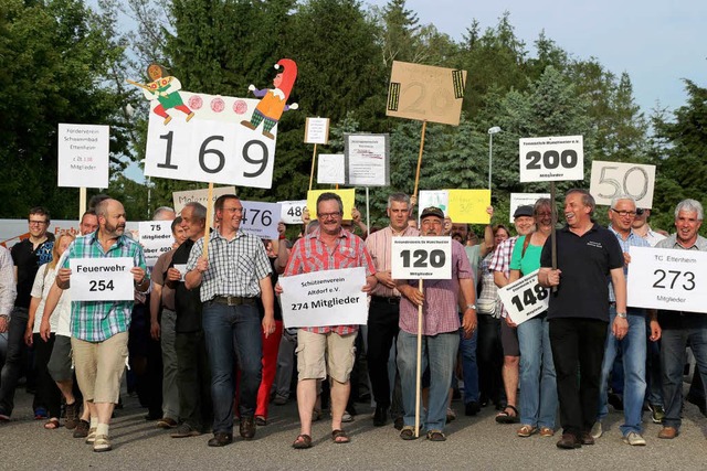 Die Vereinsvertreter demonstrierten au...Auflagen, die die BI Altstadt fordert.  | Foto: Sandra Decoux-Kone