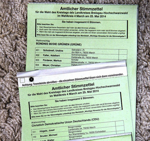 So ist&#8217;s richtig: grner Stimmzettel fr die Kreistagswahl  | Foto: David