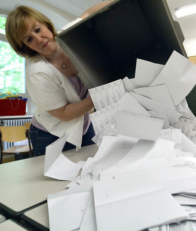 Europawahl : Manuela Hailer leert die Wahlurne  | Foto: Barbara Ruda