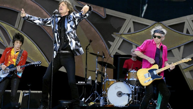 Die Rolling Stones Ron Wood, Mick Jagg...Keith Richards (von links) in Zrich.   | Foto: dpa