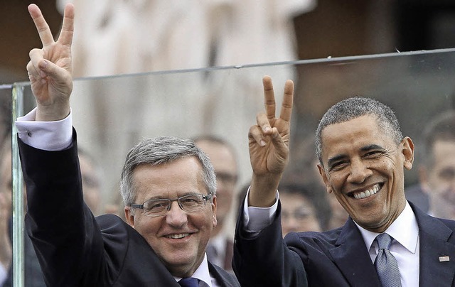 Polens Prsident Bronislaw Komorowski ...merikanischer Amtskollege Barack Obama  | Foto: DPA