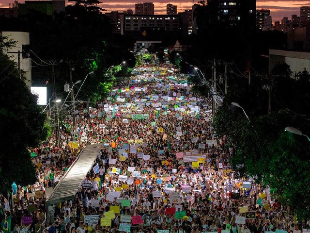 Hunderttausende Brasilianer protestieren gegen die Missstnde im Land.  | Foto: AFP/Cidi Luz