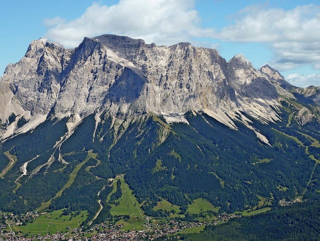 Welch ein Felsmassiv: die Zugspitze. A... unseres Autoren (Zweiter von links).   | Foto: Christian Schreiber