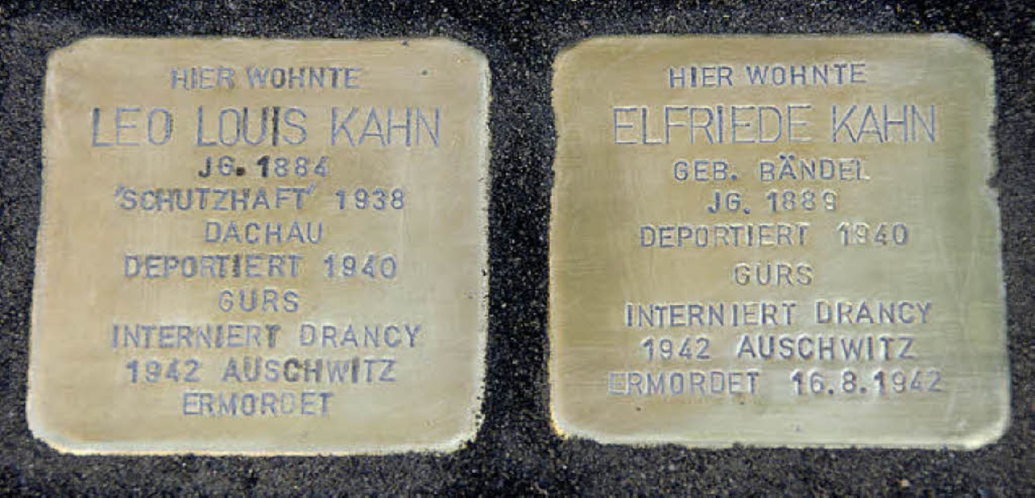 Die eingesetzten Stolpersteine erinner...cksal von Elfriede und Leo Louis Kahn.  | Foto: Martin Pfefferle