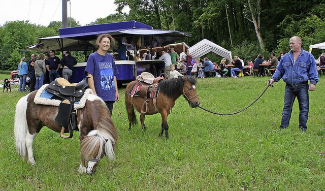 Die Shettys Atlas und Snoopy warteten ...nmal ber die Engifestwiese zu tragen.  | Foto: cremer