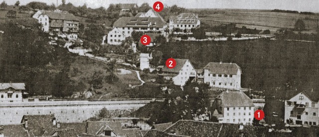 Das  Foto von 1885 zeigt, wie das Hnn...stige  Oeschger-Mhle zu erkennen (4).  | Foto: Johannes Wasmer