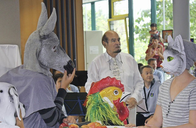 Kinder als &#8222;Bremer Stadtmusikant...der Stoll beim Konzert in Hugstetten.   | Foto: Herbert binninger