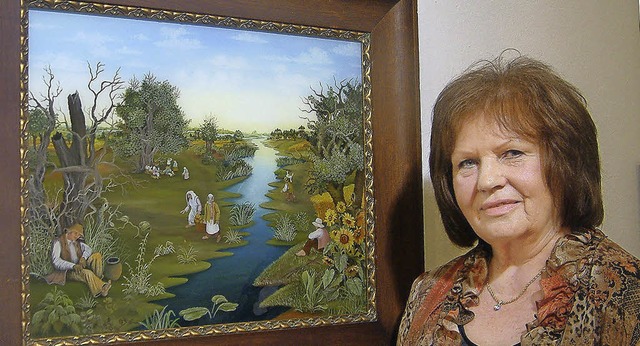 &#8222;Leben am Fluss&#8220;: An ihrem...k hat Anita Schell 70 Stunden gemalt.   | Foto: Roswitha Frey