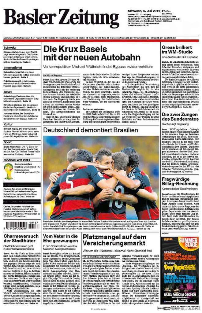 „Deutschland demontiert Brasilien“ - Basler Zeitung, Schweiz