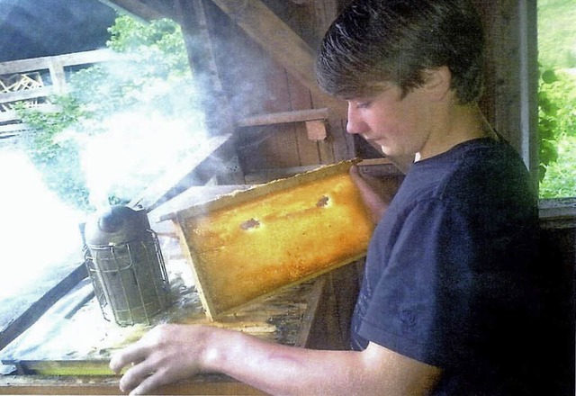 Niclas Kury kmmert sich alleine um zehn Bienenvlker.   | Foto: privat