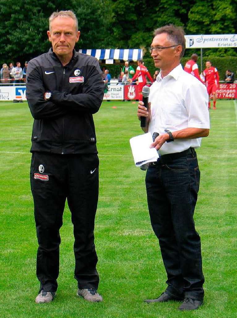 SC-Trainer Christian Streich im Interview mit SVE-Sprecher Kurt Hgel.
