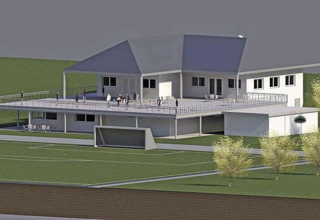 So soll der Anbau ans FFC-Vereinsheim samt groer Terrasse einmal aussehen.   | Foto: Visualisierung: Planungsteam Leon Lais und Nikita Eser