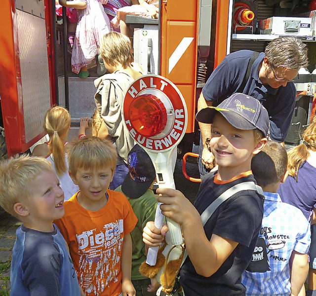 Die Kinder der Sulzburger SOS Kita waren von der Brandschutzbung begeistert.   | Foto: zvg
