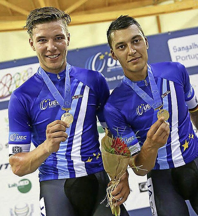 Gold verdient: U23-Europameister Domen... und sein Madison-Partner Leon Rohde.   | Foto: fonseca