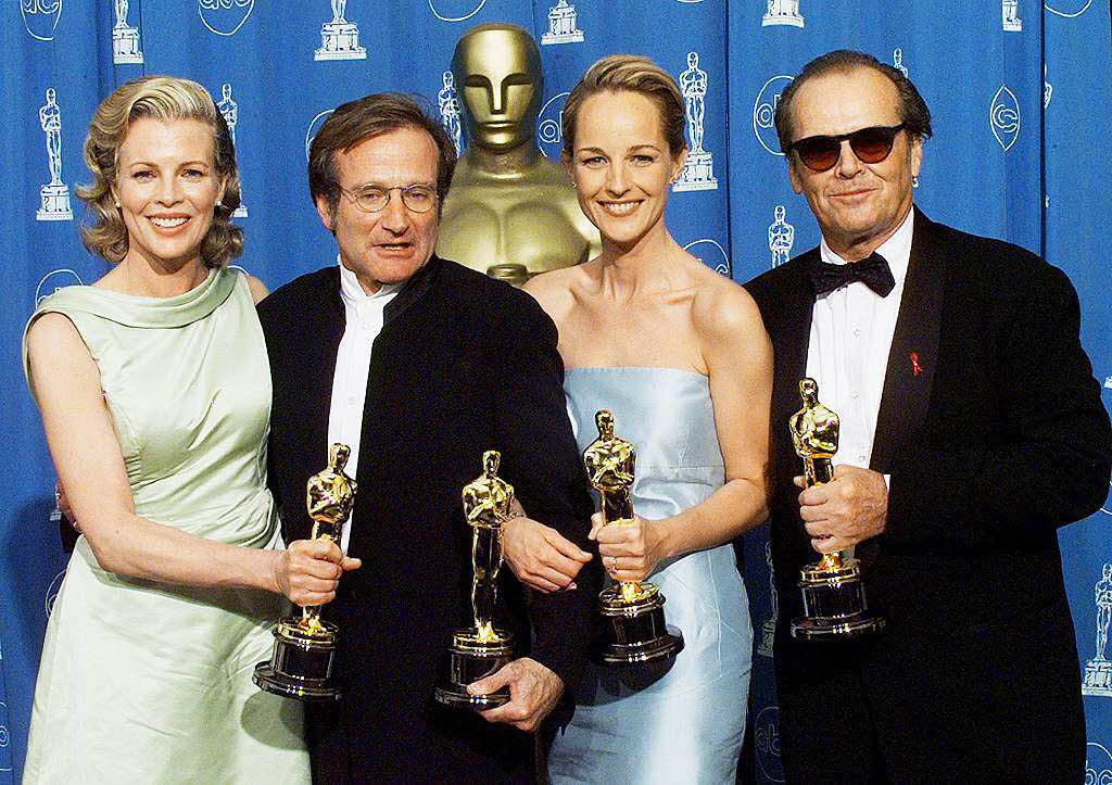 Die Oscar-Gewinner 1998: Kim Basinger, Robin Williams, Helen Hunt, Jack Nicholdson. Williams gewann als bester Nebendarsteller in Good Will Hunting.