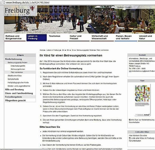 Auf www.freiburg.de knnen sich Eltern zum Online-Verfahren anmelden.  | Foto: Screenshot: BZ