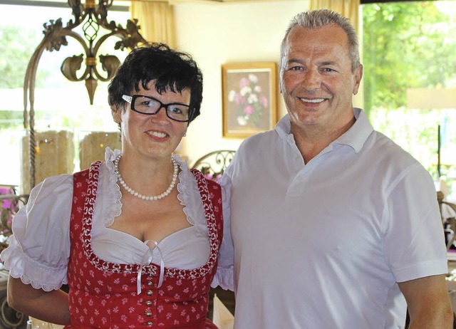 Susanne und Markus Heger im Speisesaal des Parkhotels   | Foto: Luisa Denz