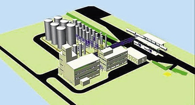 So soll die Biodieselraffinerie der  G...Areal in Bad Zurzach einmal aussehen.   | Foto: grafik: Green Bio Fuel