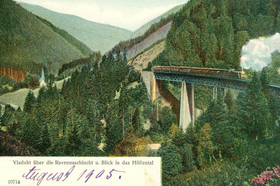 Die Ravennaschlucht mit der Höllentalbahn waren schon um 1905 ein beliebtes Motiv. (Foto: Alle Repros: Sammlung Hameister) Die Ravennaschlucht mit der Höllentalbahn waren schon um 1905 ein beliebtes Motiv. (Foto: Alle Repros: Sammlung Hameister)