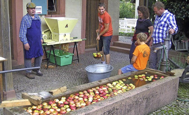 Mosten wie in alten Zeiten: Im Brunnen...e ausgepresst. Fertig ist der Smost.  | Foto: julius steckmeister