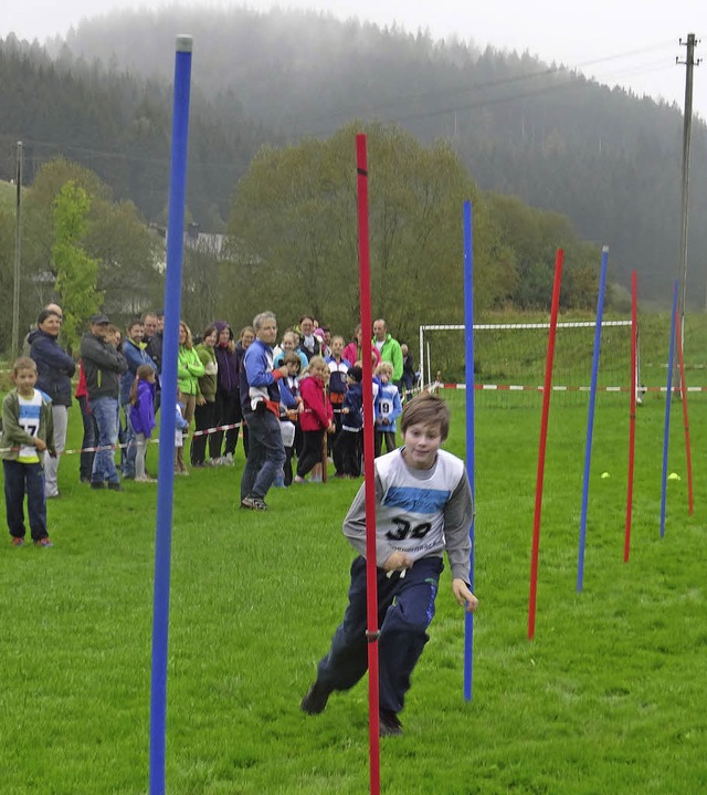 Die Teilnehmer beim Kindersportfest de...it verschiedenen Aufgaben bewltigen.   | Foto: Straub