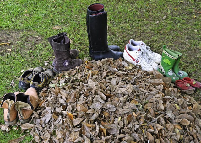 Sieben Personen, viele Schuhe. Whrend...entstand im Garten dieser Laubhaufen.   | Foto: Manuela Mller