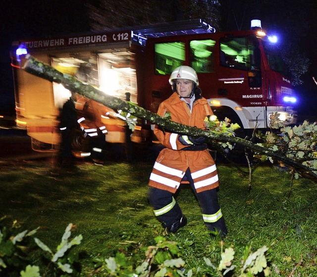 Typischer Herbsteinsatz: Die Feuerwehr...en Stadtteilen umgestrzte Bume weg.   | Foto: dpa