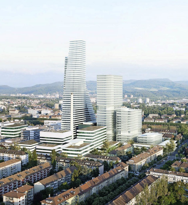 So soll das Roche-Areal nach 2024 auss...hohe Brohochhaus, das Bau1 verdeckt.   | Foto: Beat Ernst