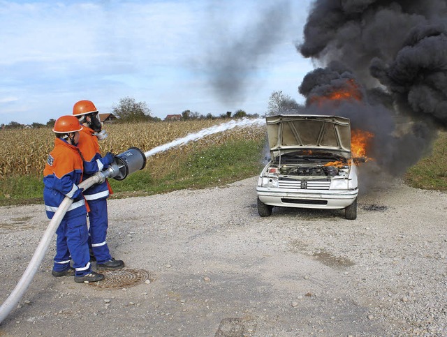 Ein brennendes Auto musste gelscht werden.   | Foto: adelbert mutz