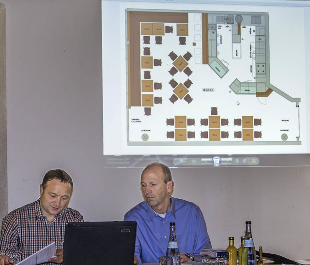 Architekt Ralf Kaiser (links) und Brg...liedern die Submissionsergebnisse vor.  | Foto: Dieckmann