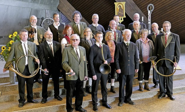 Die Jagdhornblsergruppe des Hegerings...Johanneskirche am Sonntag musikalisch.  | Foto: Christa Hlter Hassler